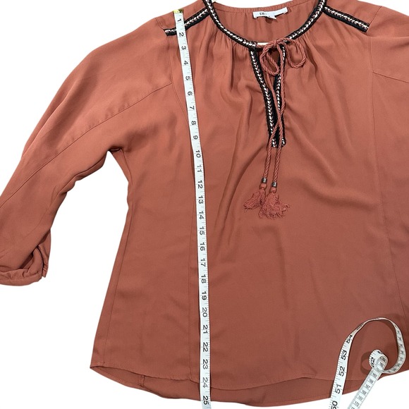 DR2 Blouse Large L Women's Rust With Navy Trim - Picture 12 of 12